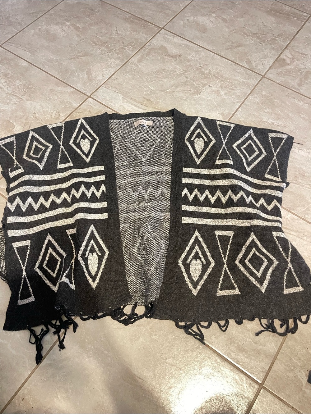 LOFT Black & Cream Patterned Knit Cardigan